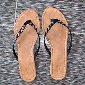 Tan flip flops with sparkly straps